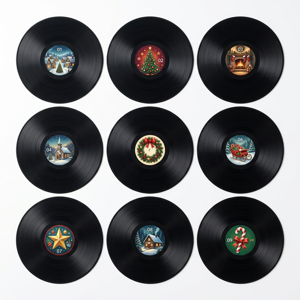 All nine collectible Christmas vinyl discs