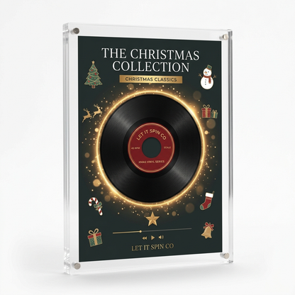 Magnetic vinyl music frame with Christmas artwork and glowing gold ring